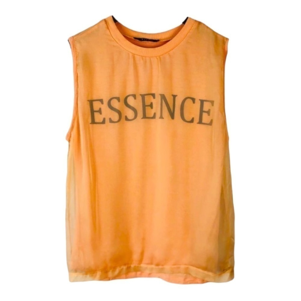 4/$45 MOHITO Orange Sheer Overlay Sleeveless Essence Tank Top Size Small